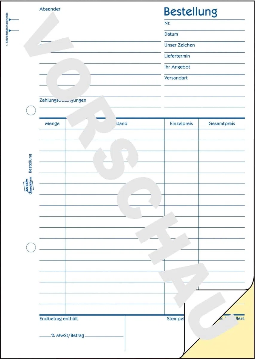 AVERY Zweckform 10 x Formularbuch Bestellung A5 selbstdurchschreibend 2x40 Blatt