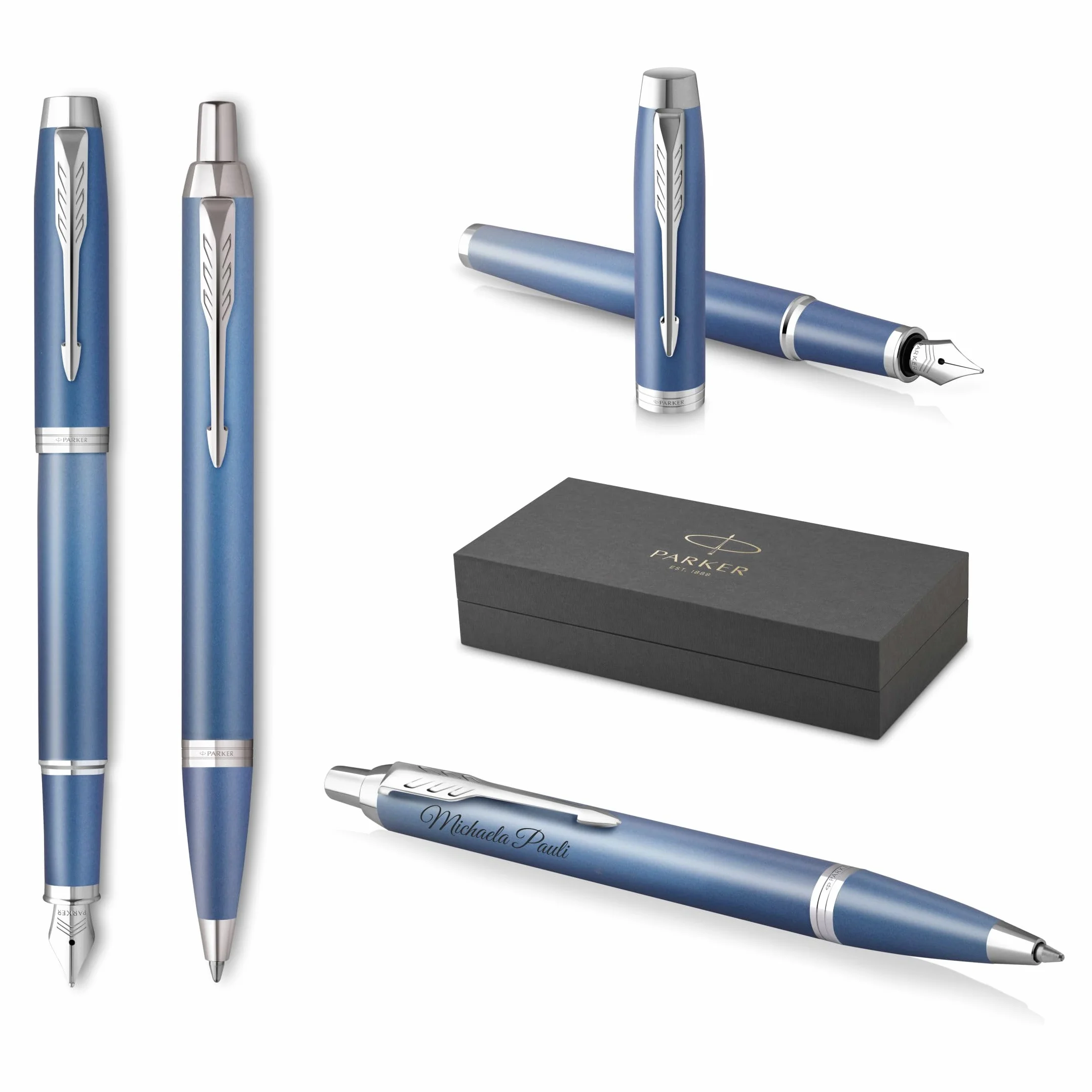 PARKER IM Rituals Blue CT Kugelschreiber und Füllfederhalter mit Gravur | Premium Stift | Geschenkbox | personalisiert | Geburtstag (Blue)