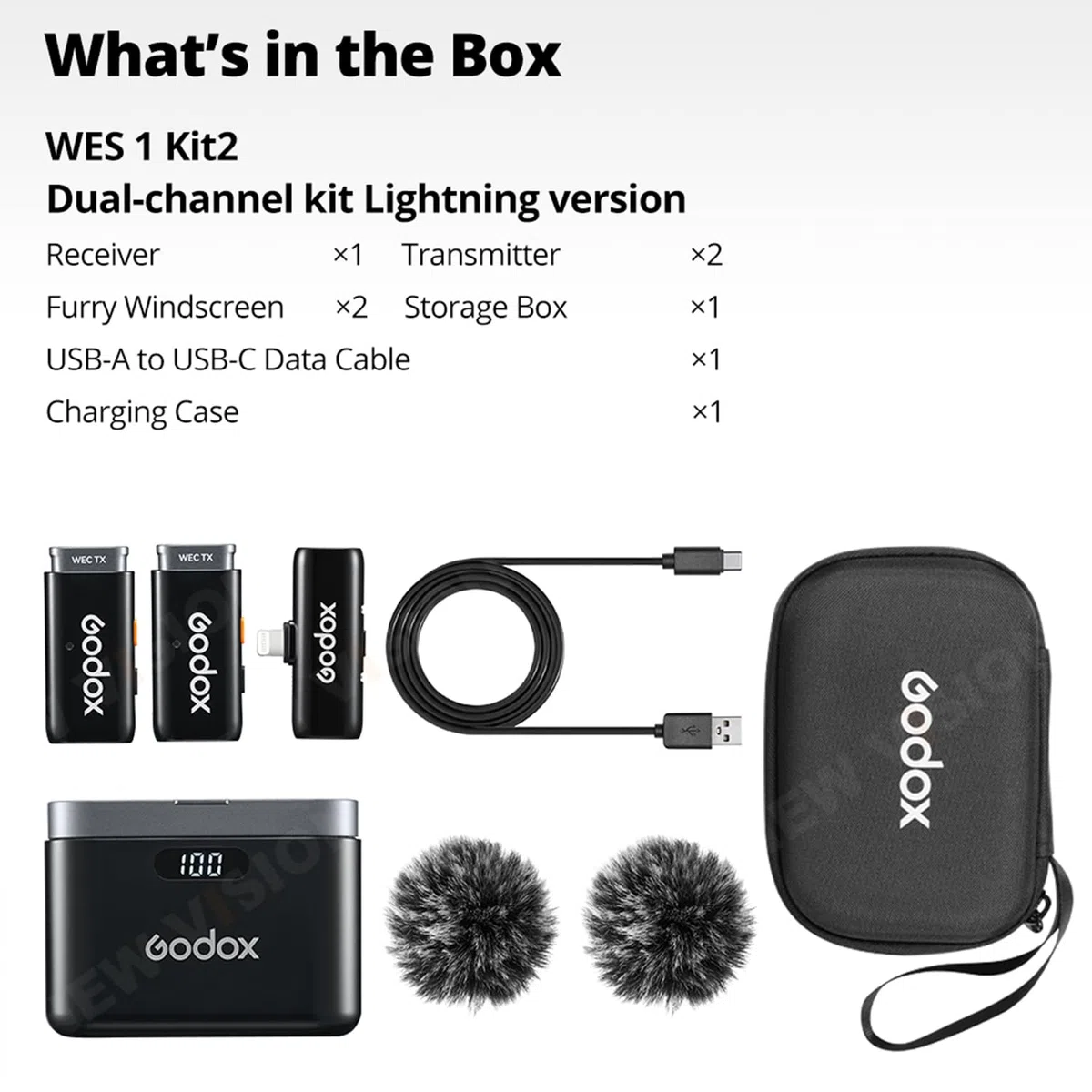 GODOX WES1 KIT2 – Drahtloses Lavalier-Mikrofon für iPhone, MFi-Zertifiziert, ENC-Rauschunterdrückung, professionelle Aufnahme mit 48 kHz/16 Bit, Reichweite 200 m, für YouTube/Interviews (WES1 KIT2)
