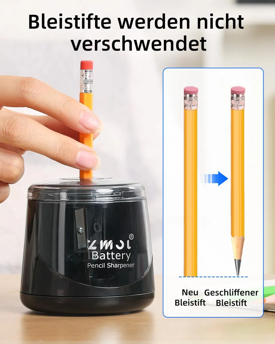 ZMOL Elektrischer Spitzer & Anspitzer, Bleistiftspitzer für Kinder, Batteriebetrieben für Buntstifte und Bleistifte (6-8mm), für Schule, Büro, Haushalt und Klassenzimmer, Kinderfreundlich – Schwarz