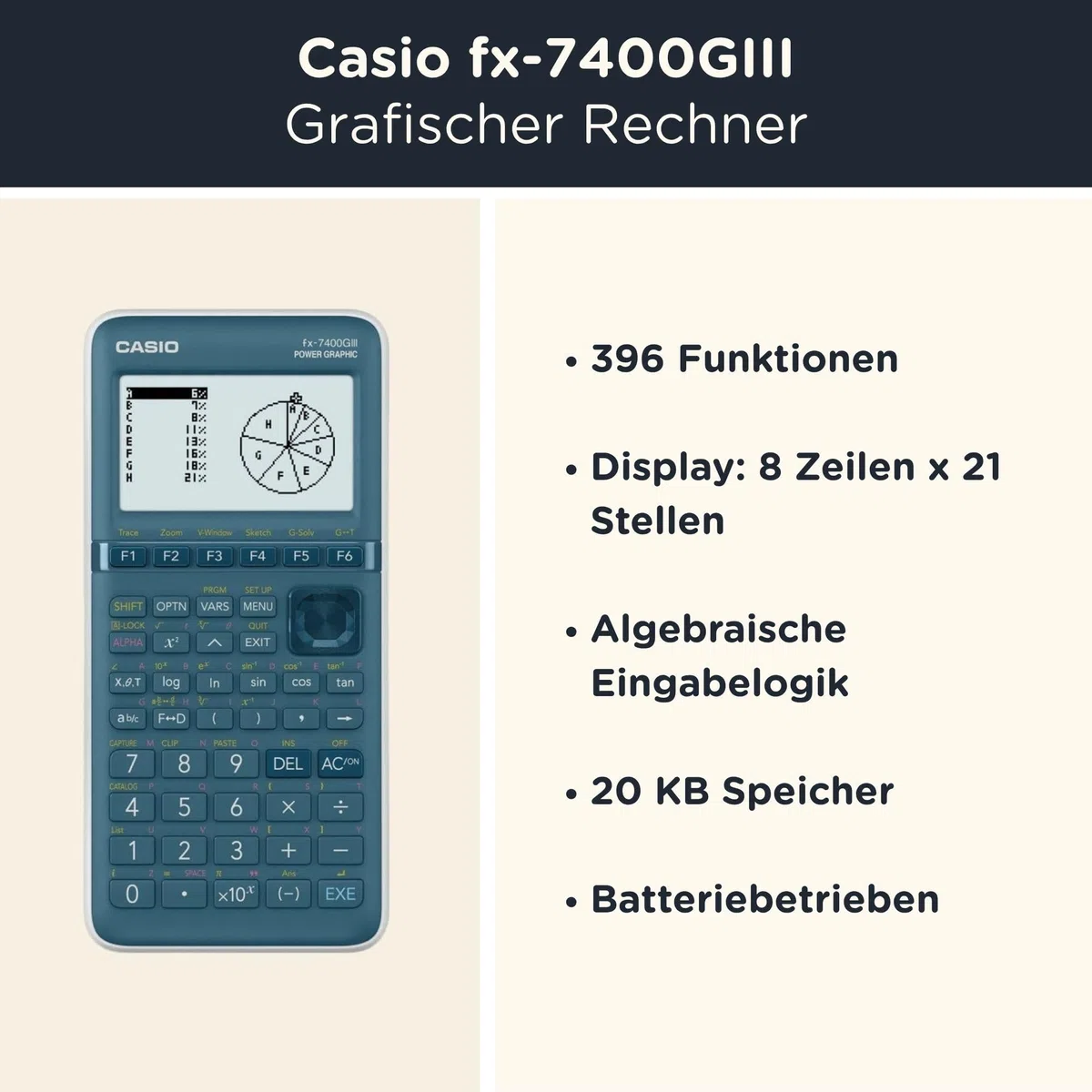 Casio fx-7400GIII inkl. WYNGS Schutztasche Schwarz - Grafikrechner - Basic Set