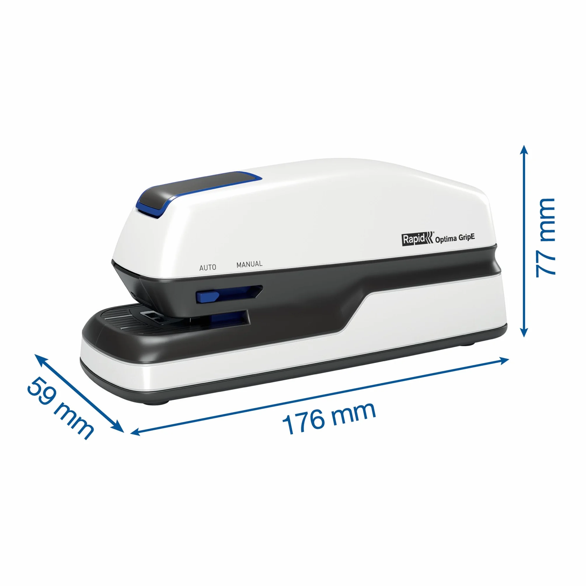 Rapid Optima GripE Elektrischer Tacker, Set aus Tacker und 1000 x Heftklammern, Kapazität 20 Blatt, Optimal für Büro und Home Office, Weiß, 2102349