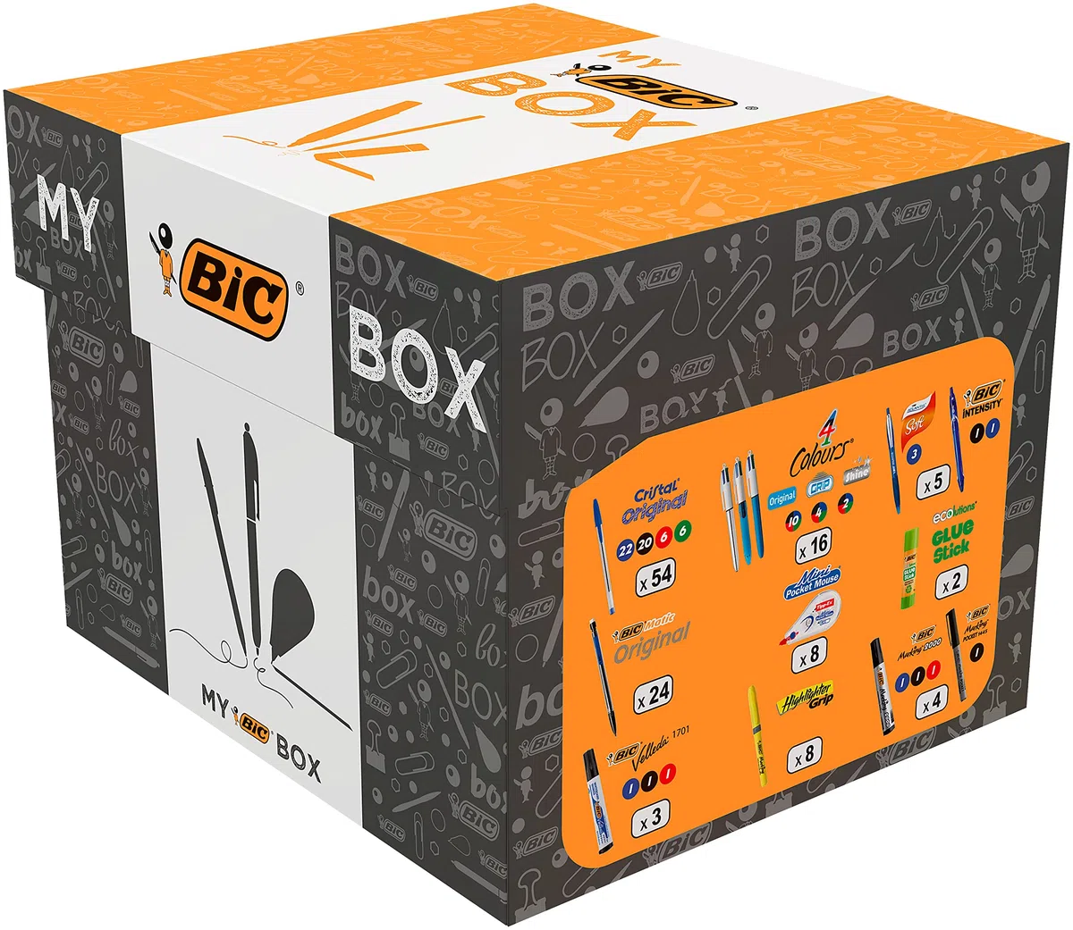 BIC Schreibwaren Set: 75 Kugelschreiber, 8 Textmarker, 2 Kleber, 7 Marker, 8 Korrekturroller & 24 Druckbleistifte, My BIC Box