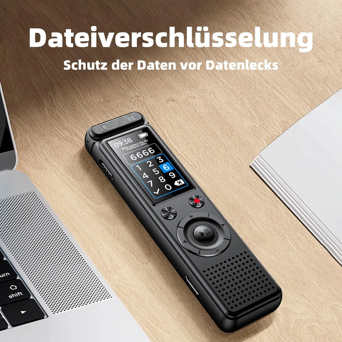 Diktiergerät, 64 GB Speicher, Passwort Entsperrung, Mit MP3 Player Voice Recorder, USB Rechargeable Diktiergerät Mini,Für Meetings und Interviews, Aufnahmegerät Mit Mikrofon