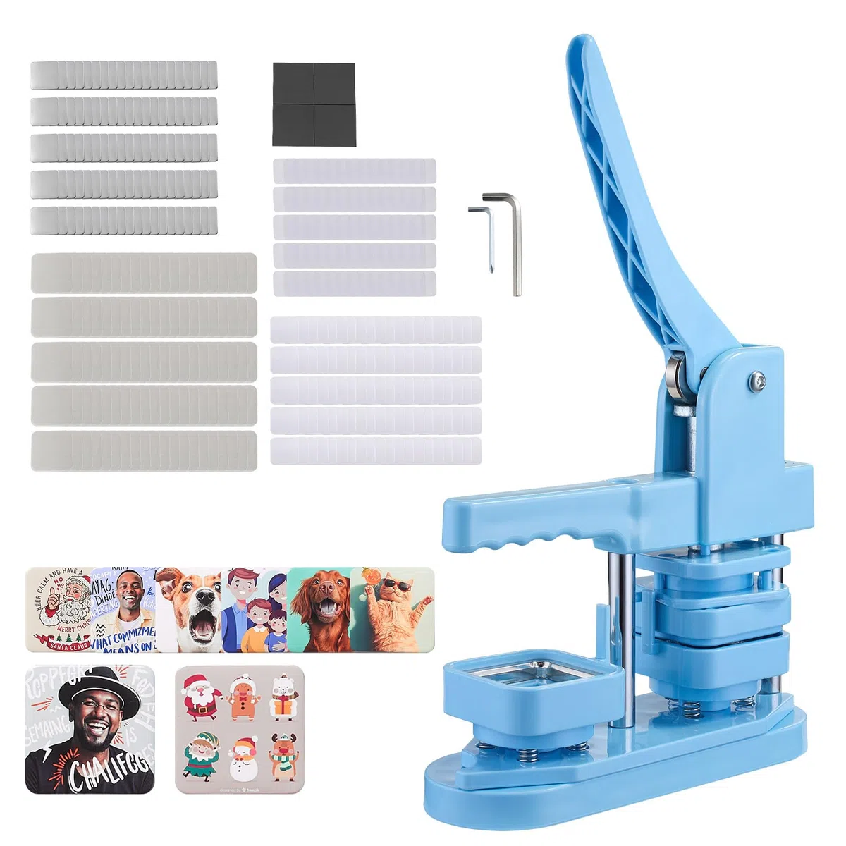 VEVOR Buttonmaschine Knopfmachermaschine Badge Punch Press 50 x 50 mm quadratisch, Pinmaker mit Weißblech-Vorderschalen & magnetischen Rückseiten & ergonomischer Griff, DIY Badge Press Machine blau