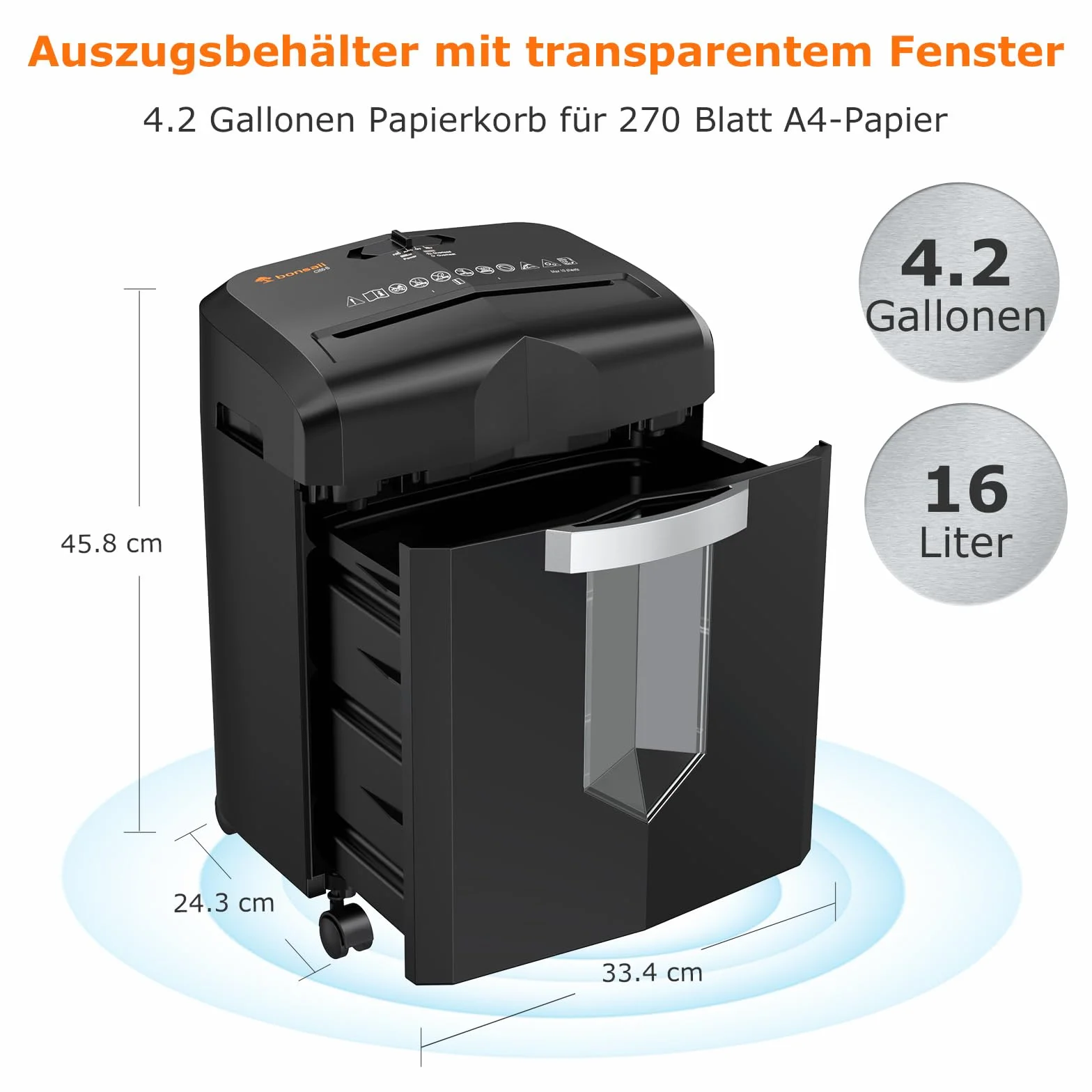 Bonsaii 12-Blatt Partikelschnitt Aktenvernichter, läuft 60 Minuten lang, Hochleistungs schredder aktenvernichter für Home Office, P4 Mikroschnitt papierschredder mit 4 Rollen & 16L Behälter(C266-B)