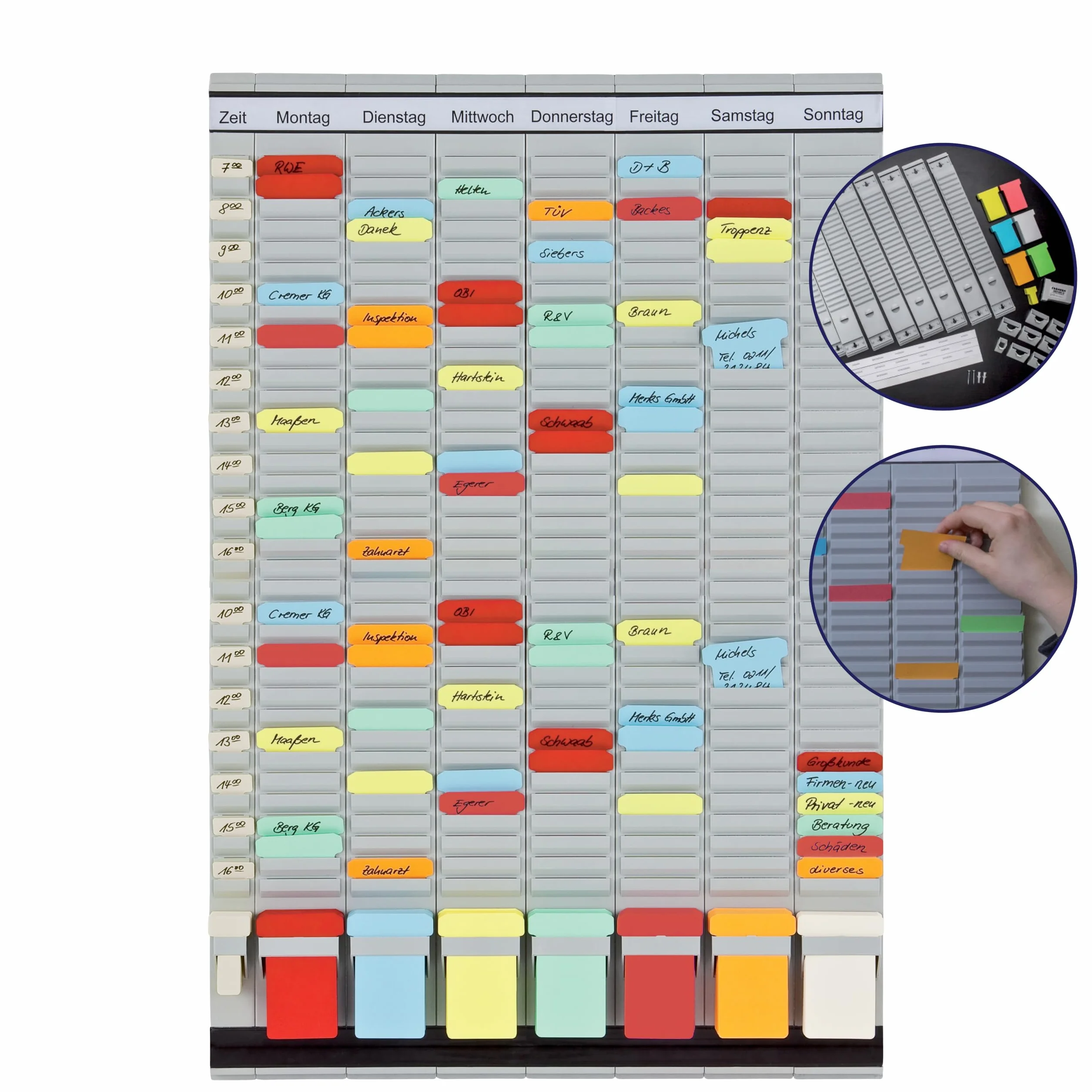 FRANKEN T-Kartentafel 7-Tage Wochenplaner, 47,4 x 78 cm, 7 Träger + 1 Index, 35 Schlitze, PV-SET3