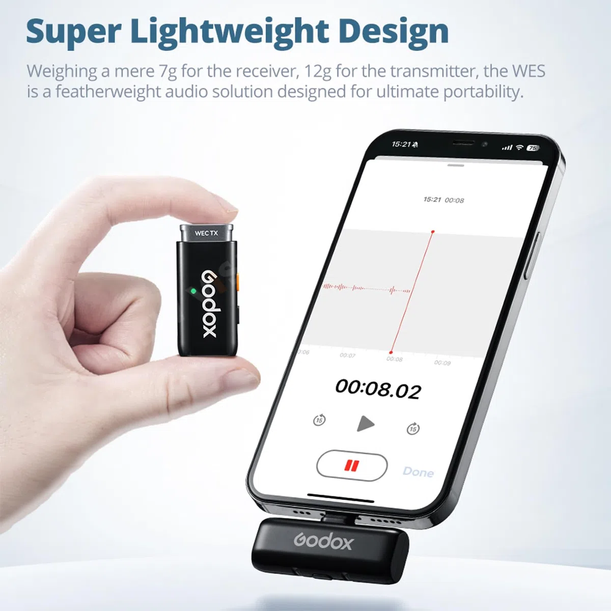 GODOX WES1 KIT2 – Drahtloses Lavalier-Mikrofon für iPhone, MFi-Zertifiziert, ENC-Rauschunterdrückung, professionelle Aufnahme mit 48 kHz/16 Bit, Reichweite 200 m, für YouTube/Interviews (WES1 KIT2)