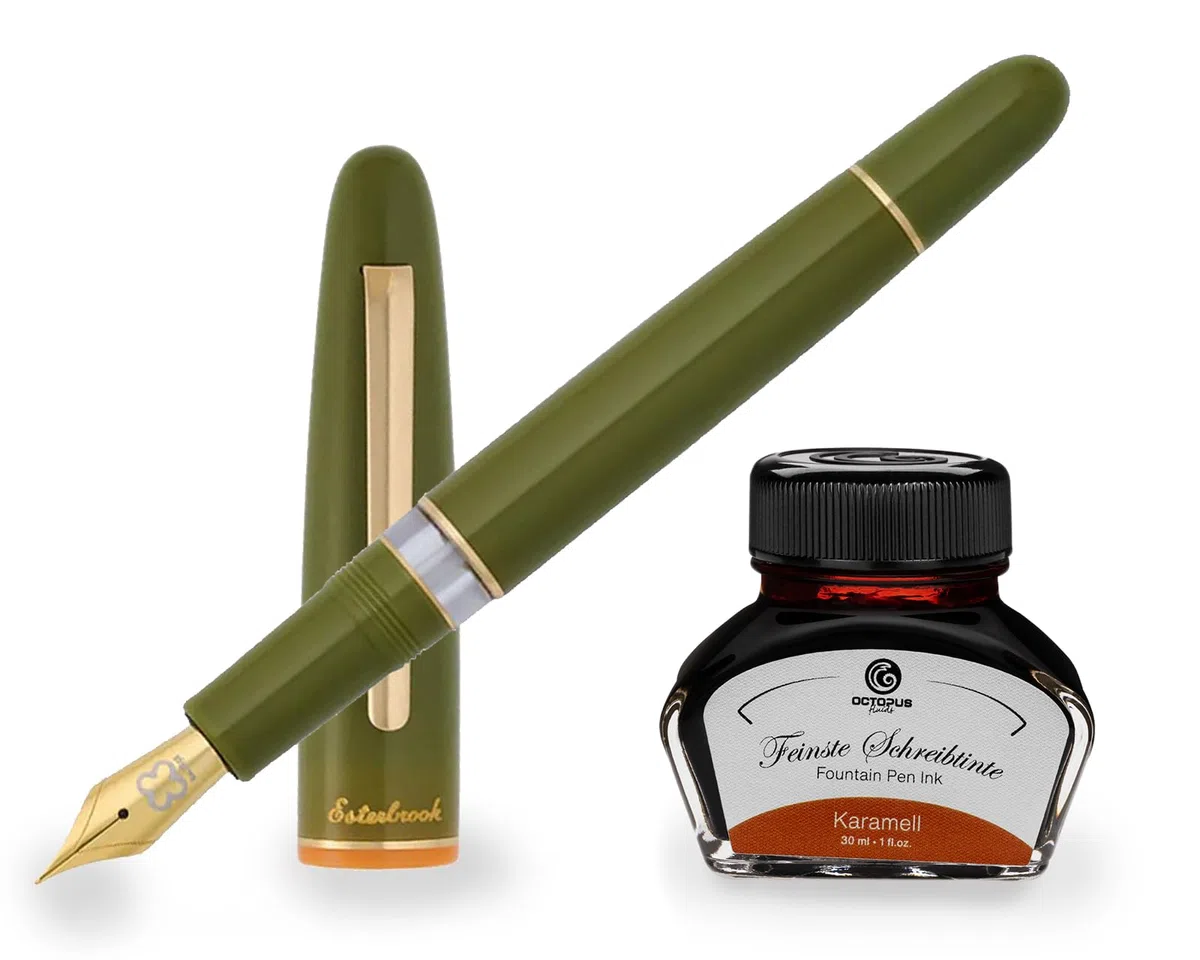 Esterbrook Estie Back to the Land Quirky Leaf Kolbenfüllhalter mit 30ml Tinte Karamell