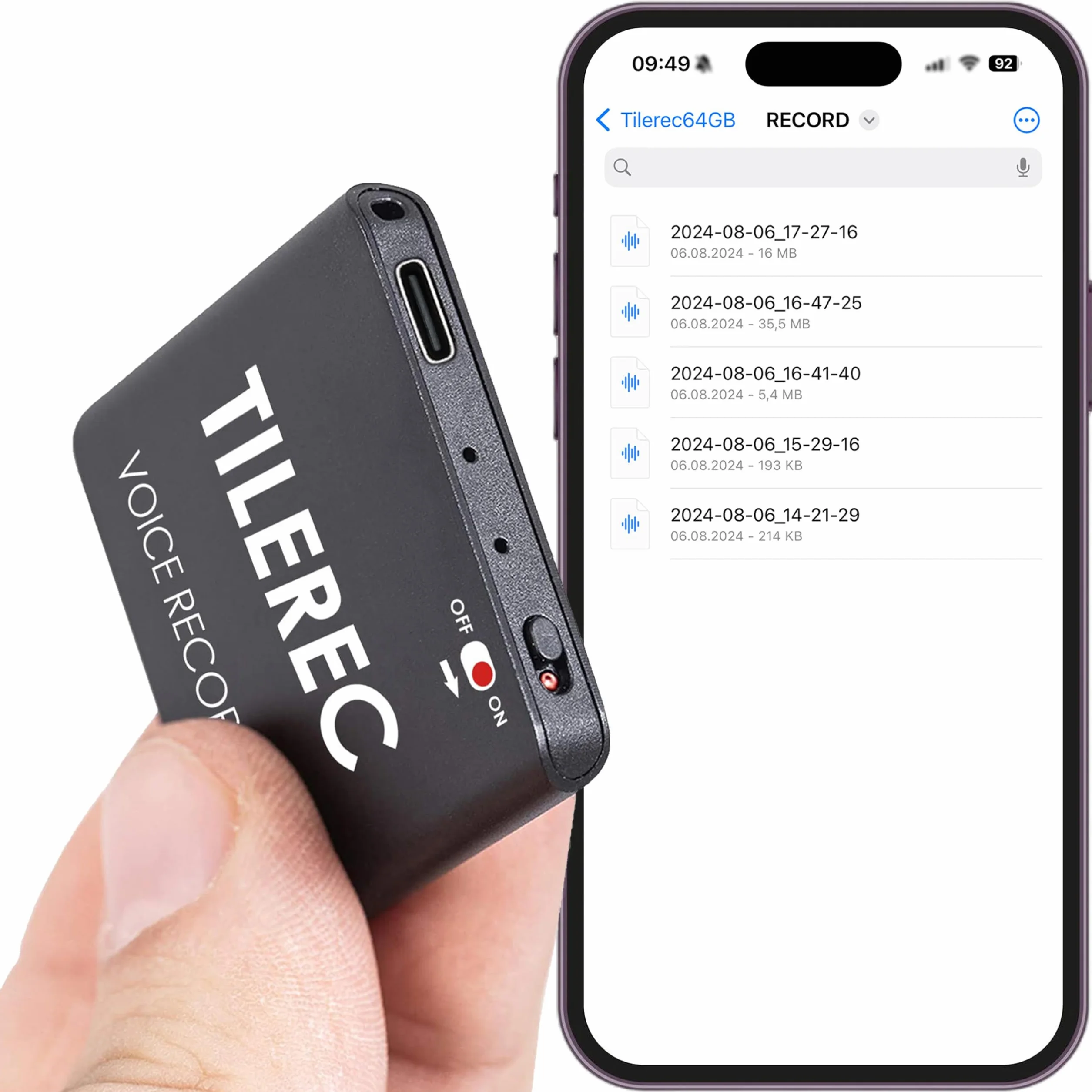 64GB Mini Aufnahmegerät - 1145 Stunden - Nur 5 mm Dünn - Stimmenaktivierung Diktiergerät - 30 Stunden Akku - MP3 Voice Rekorder - TileREC von Atto Digital