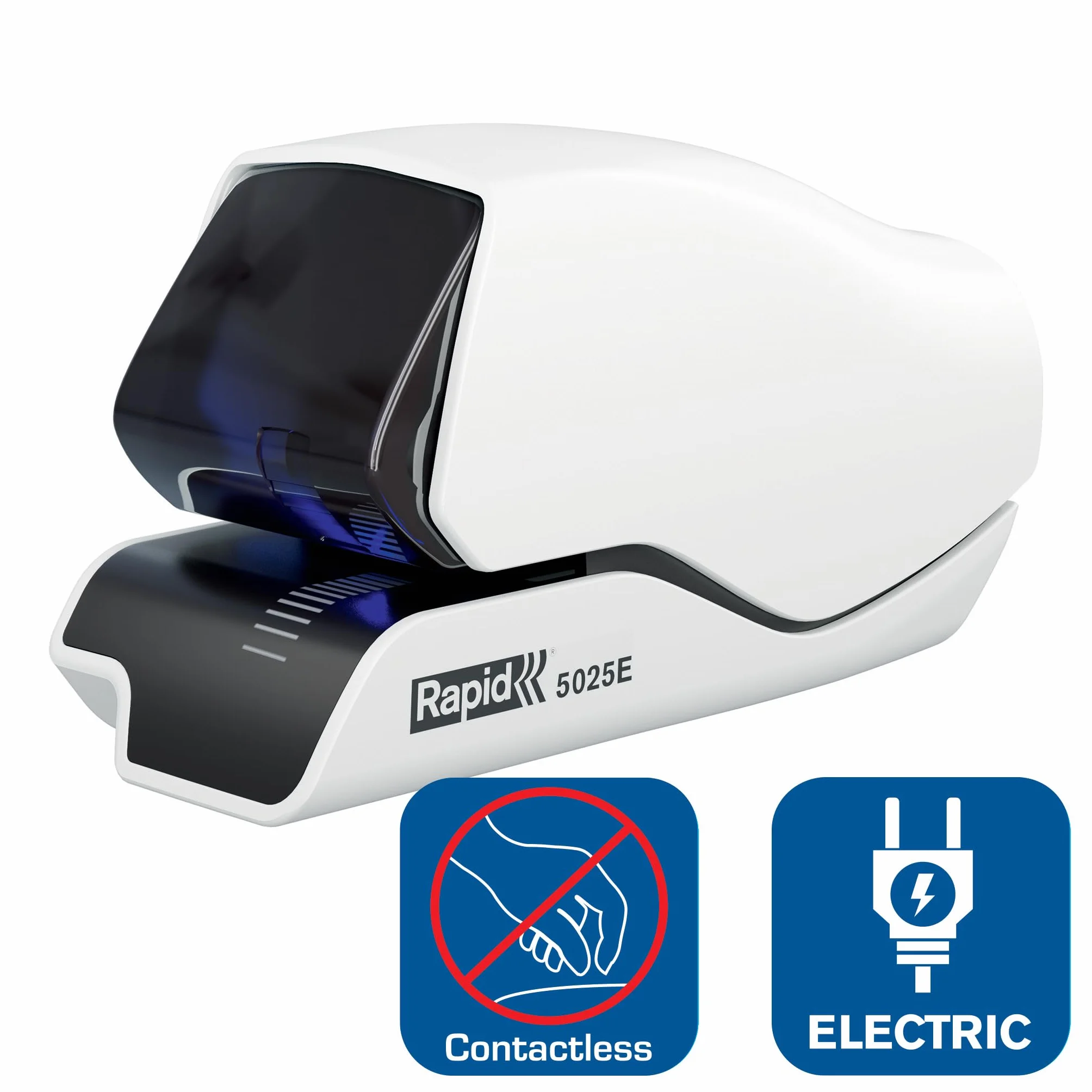 Rapid Elektroheftgerät 5025E kontaktlos - Heftet bis zu 25 Blatt, patentiertes Kassettensystem, LED-Führungssystem, Flachhefttechnologie, Weiß, 25095200