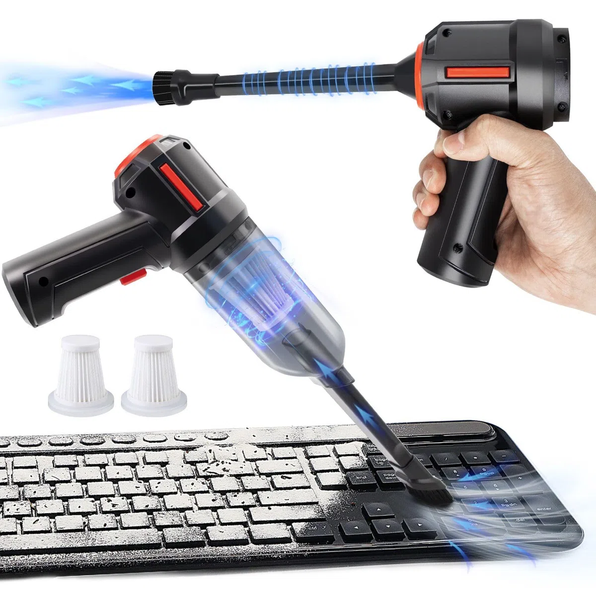 PeroBuno 3-in-1 Computer Staubsauger, Druckluft Staubgebläse, PC Staubsauger Tastatur Reinigungsset, Elektrische Sprühluftkanne für PC, Laptop, Elektronik