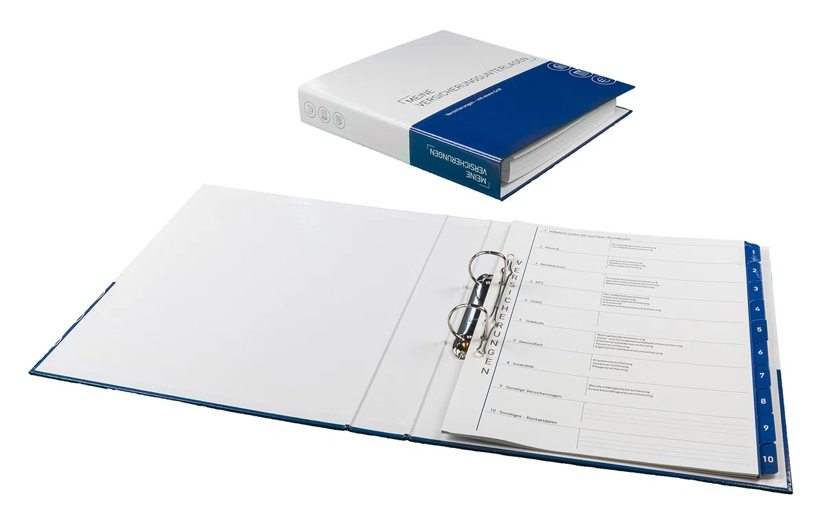 PLASTOREG Smidt GmbH 7er-Pack Themenringbücher mit Register für Versicherungen/Steuern/Vorsorge/Finanzen/Dokumente/Betriebskosten/Gesundheit, Optimale Struktur für die Ablage der wichtigsten Dokumente
