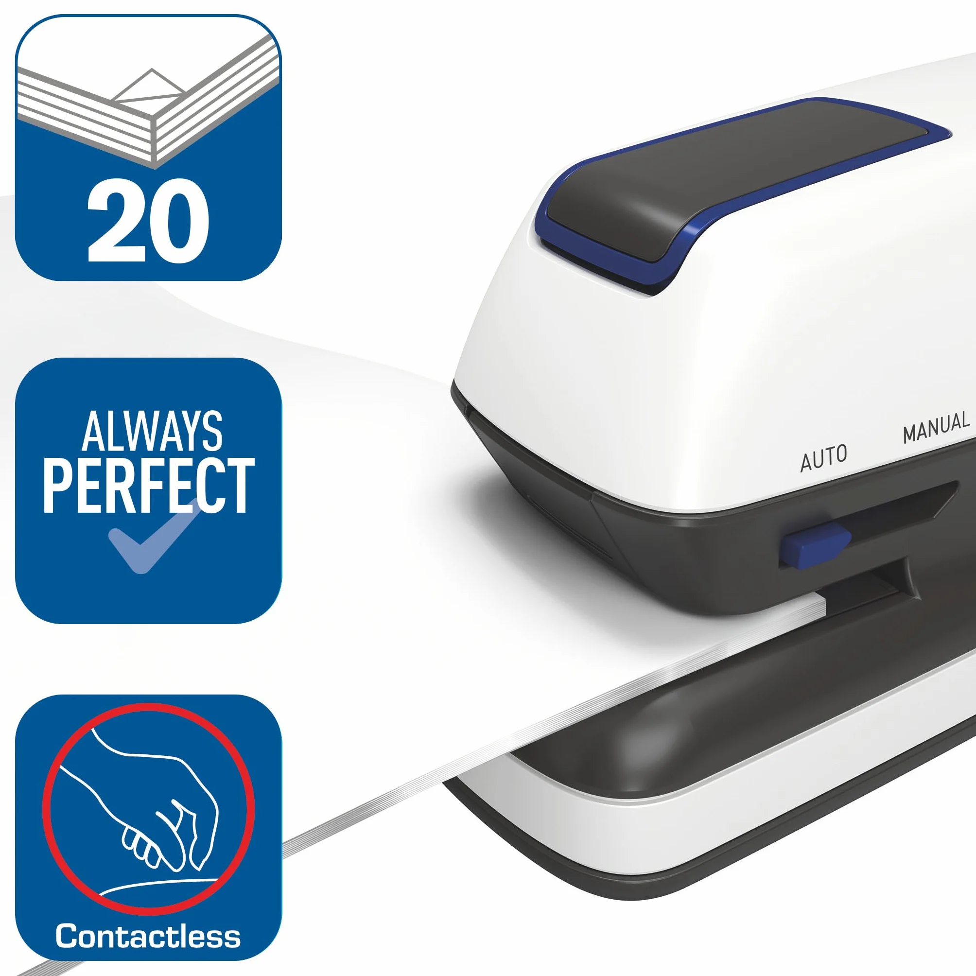 Rapid Optima GripE Elektrischer Tacker, Set aus Tacker und 1000 x Heftklammern, Kapazität 20 Blatt, Optimal für Büro und Home Office, Weiß, 2102349