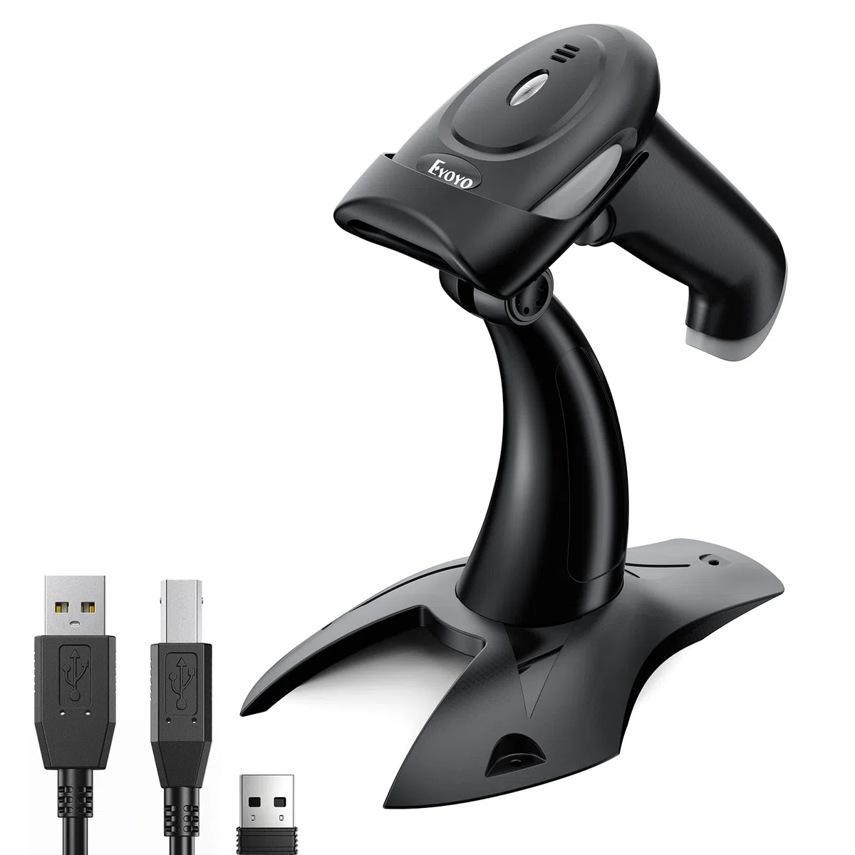 Eyoyo Barcode Scanner 1D 2D QR Handheld, Scanner 3 in 1 Connection Type Bluetooth 2.4G Wireless USB Cable, Barcode Reader,Compatible with Windows, Android, iOS, Tablets or Computer (EY-034 with Stand)