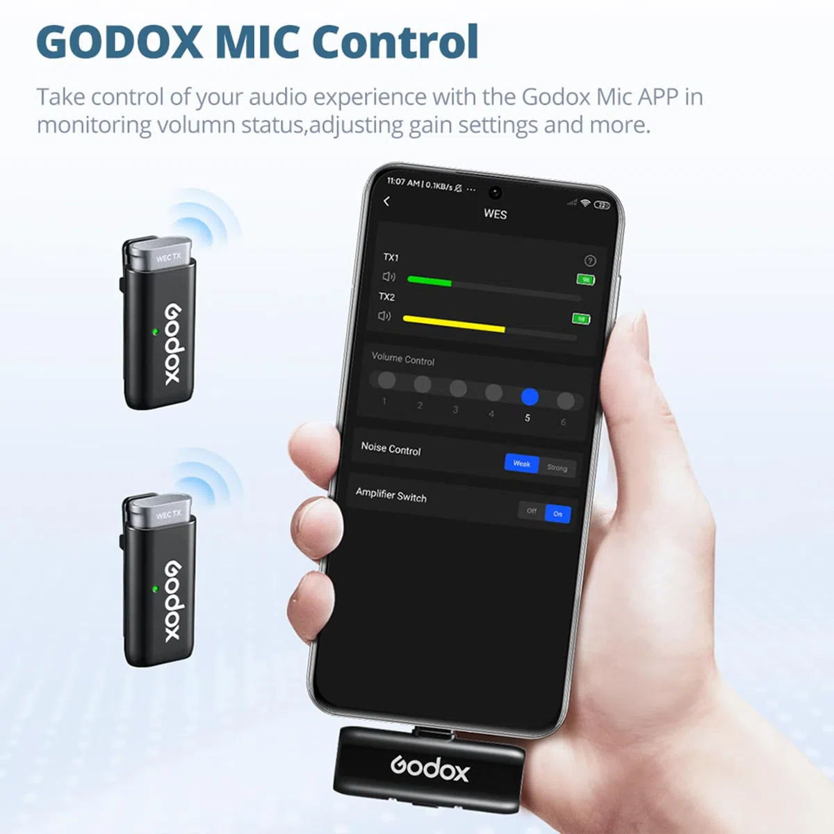 GODOX WES1 KIT2 – Drahtloses Lavalier-Mikrofon für iPhone, MFi-Zertifiziert, ENC-Rauschunterdrückung, professionelle Aufnahme mit 48 kHz/16 Bit, Reichweite 200 m, für YouTube/Interviews (WES1 KIT2)