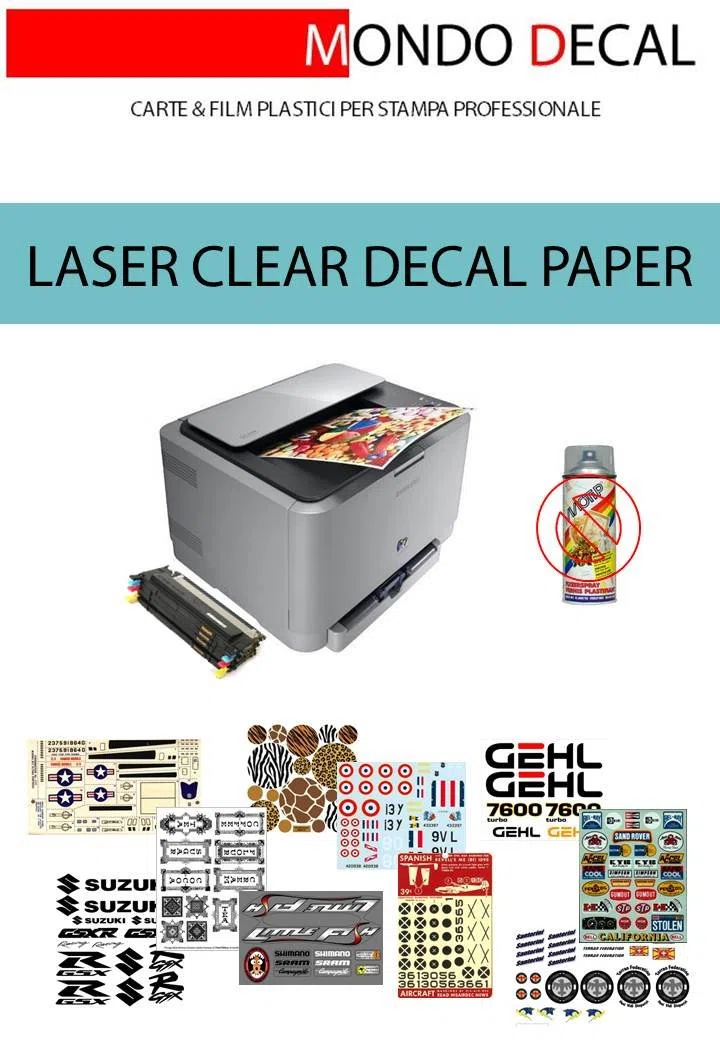12 Blatt A4: WaterSLIDE DECAL PAPER, Papier für Fernbedienung, Laserdruck, Clearbasis, kein Cover-Coat erforderlich.