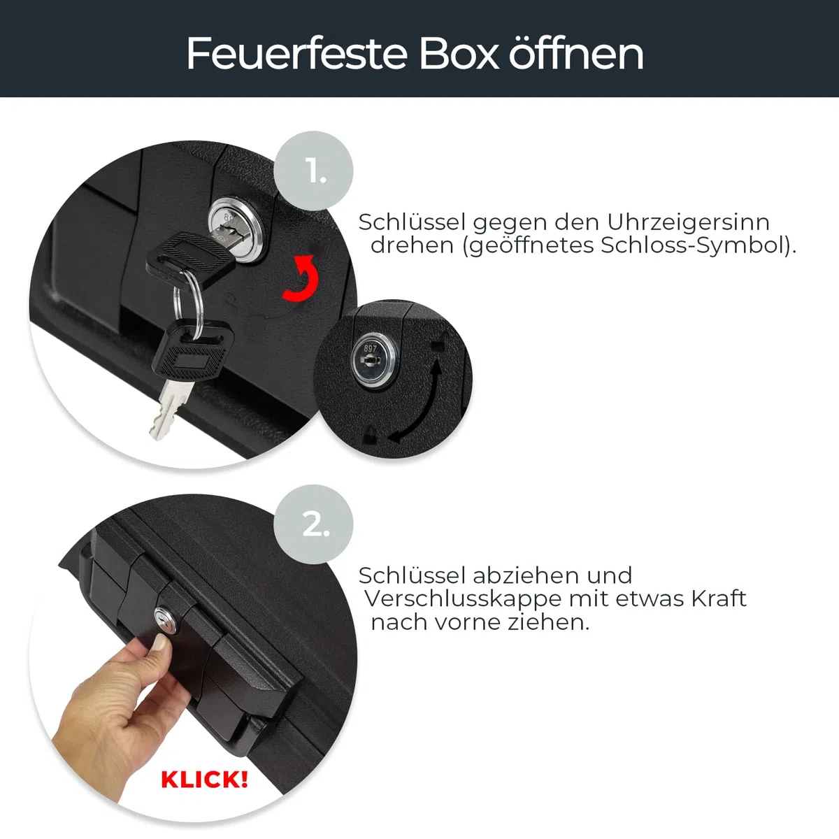 HMF Feuerfeste Dokumentenbox DIN A4 Ordner, wasserdichte Geldkassette abschließbar | 39 x 40 x 17 cm | Schwarz