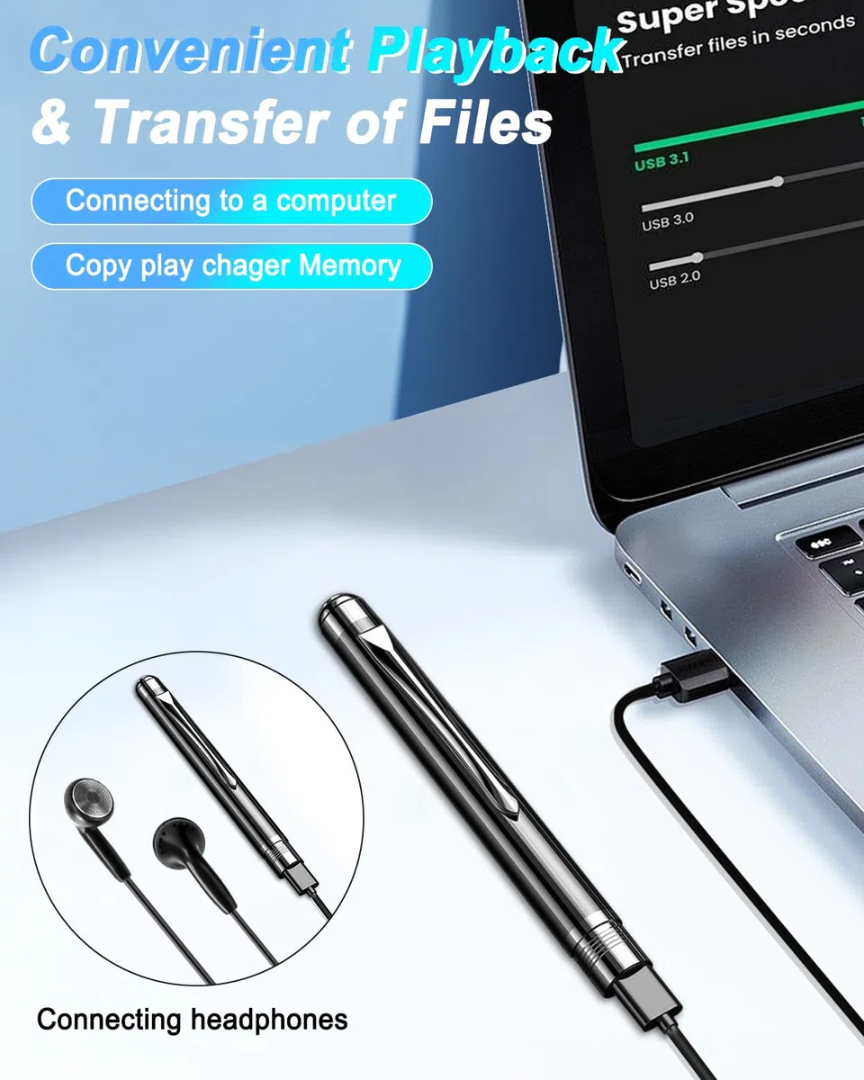 Mini Diktiergerät 64GB, Aufnahmegerät mit 768 Stunden Kapazität, Voice Recorder Pen mit Rauschunterdrückung, EIN-Knopf-Aufnahme, Zeitstempel, Mini Diktiergerät für Meetings,Vorlesungen