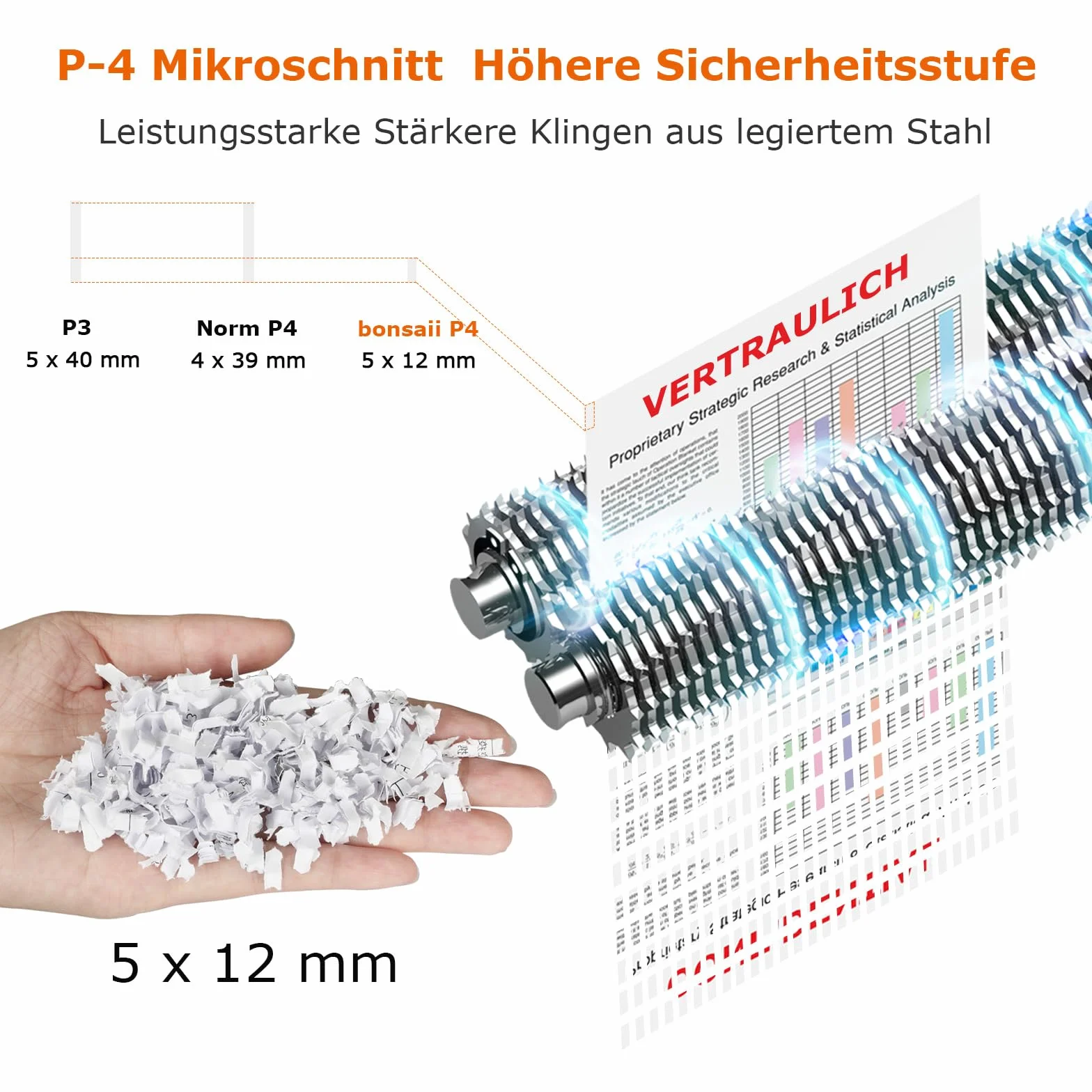Bonsaii 12-Blatt Partikelschnitt Aktenvernichter, läuft 60 Minuten lang, Hochleistungs schredder aktenvernichter für Home Office, P4 Mikroschnitt papierschredder mit 4 Rollen & 16L Behälter(C266-B)