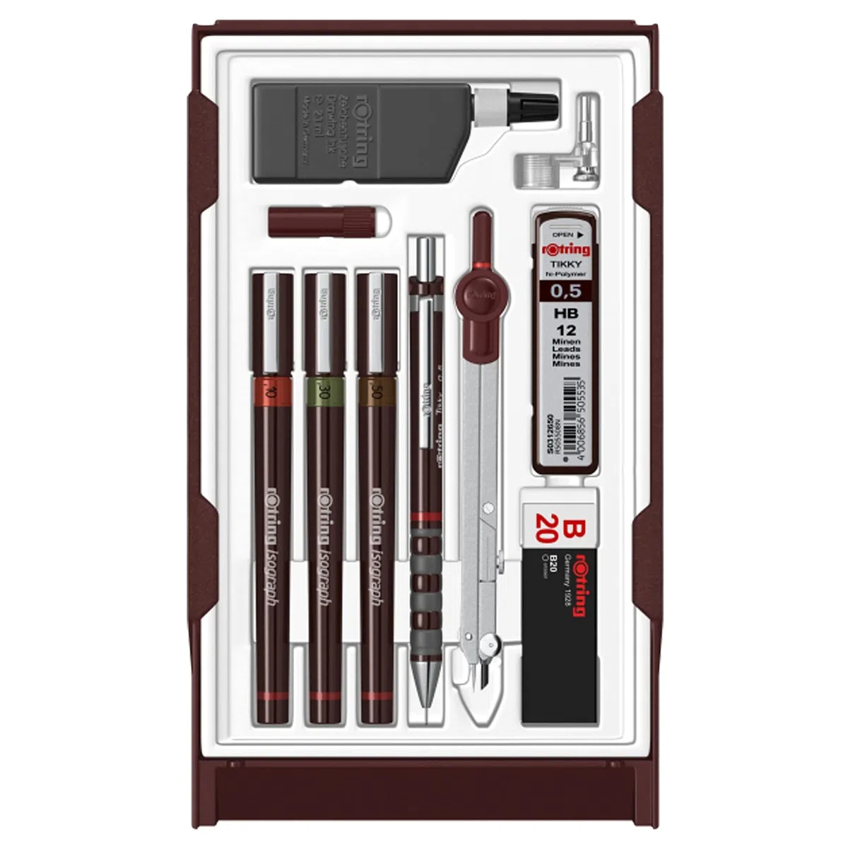 rOtring Isograph Fineliner Master Set | mit Zirkel | 0,1 mm/ 0,3 mm/ 0,5 mm | 3 Stück