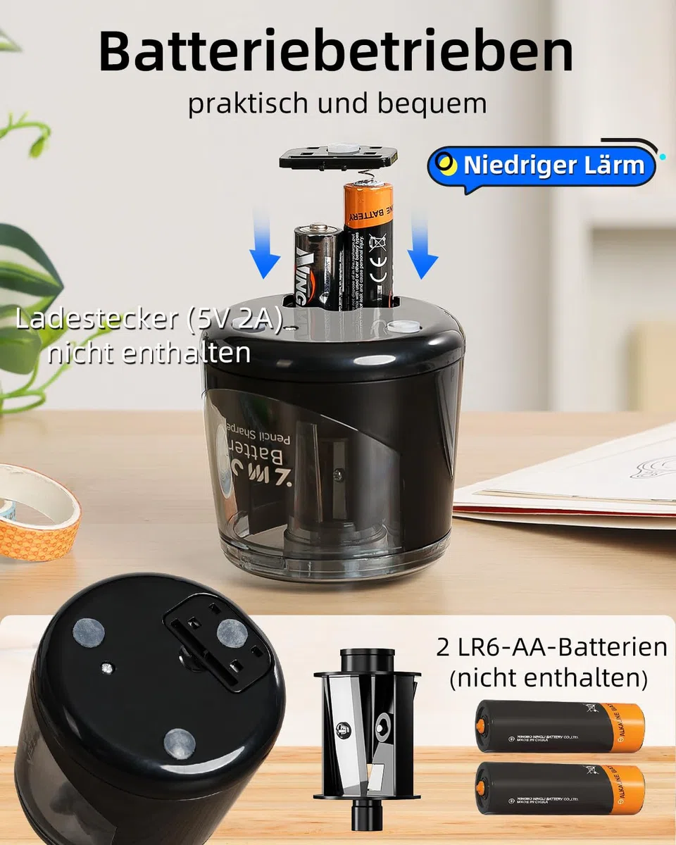 ZMOL Elektrischer Spitzer & Anspitzer, Bleistiftspitzer für Kinder, Batteriebetrieben für Buntstifte und Bleistifte (6-8mm), für Schule, Büro, Haushalt und Klassenzimmer, Kinderfreundlich – Schwarz