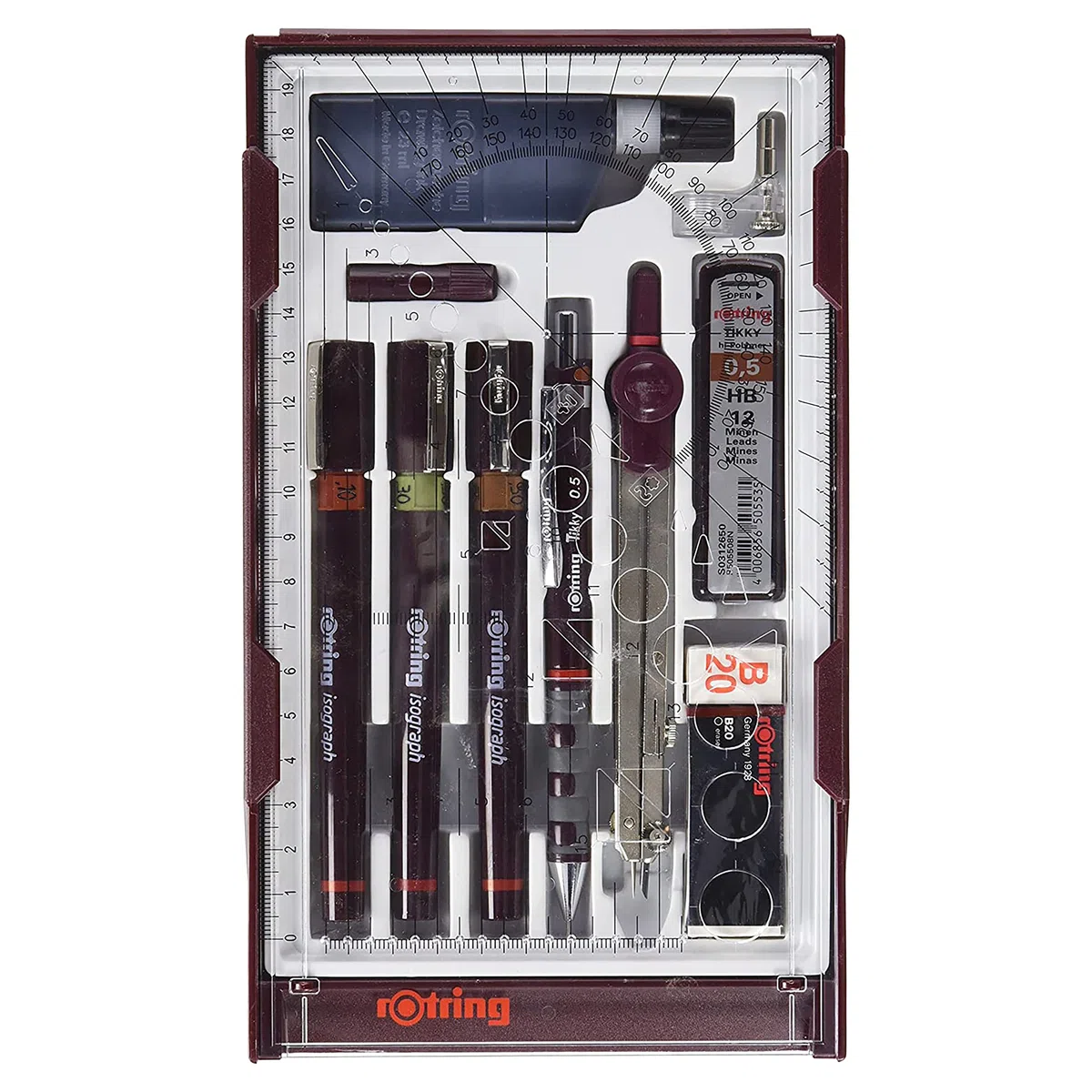 rOtring Isograph Fineliner Master Set | mit Zirkel | 0,1 mm/ 0,3 mm/ 0,5 mm | 3 Stück