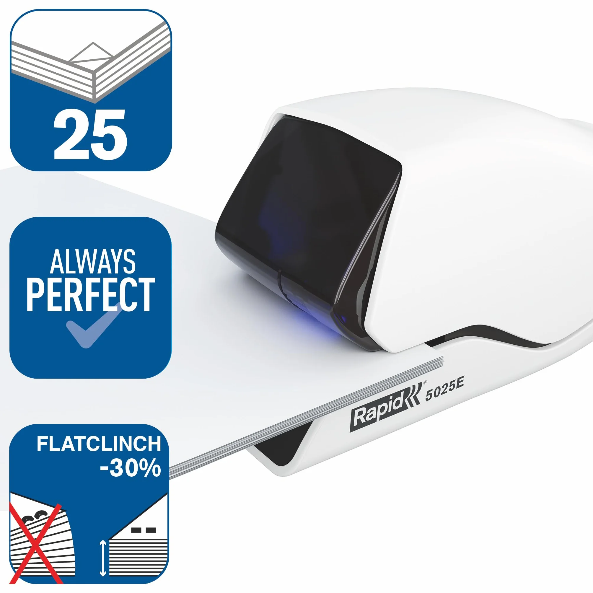 Rapid Elektroheftgerät 5025E kontaktlos - Heftet bis zu 25 Blatt, patentiertes Kassettensystem, LED-Führungssystem, Flachhefttechnologie, Weiß, 25095200