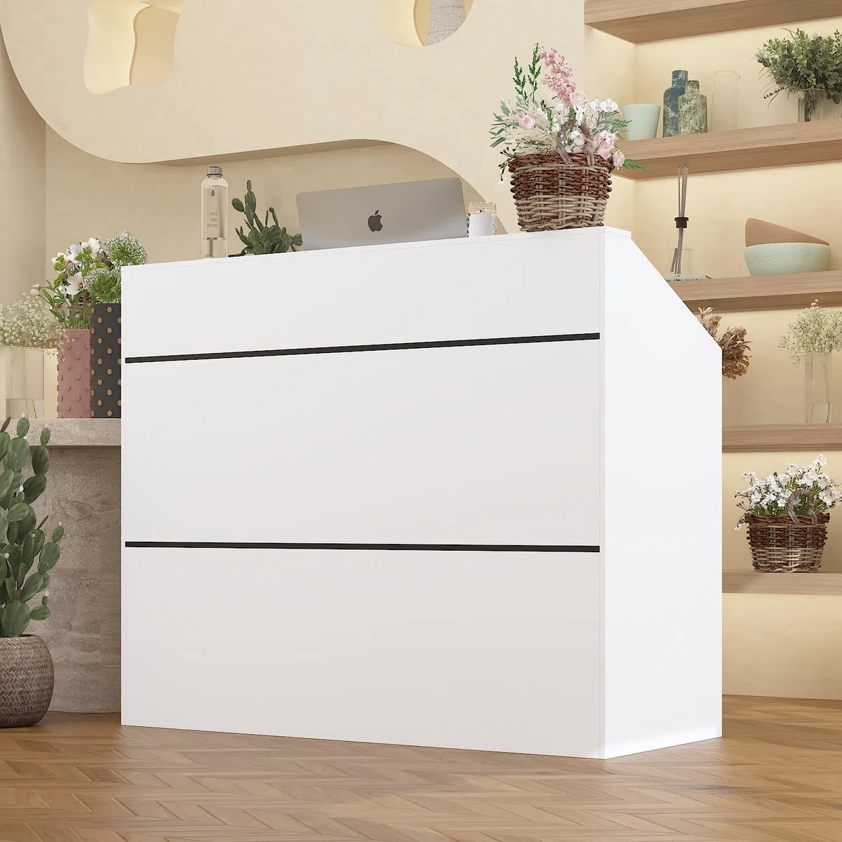 Empfangstheke, Empfangstresen, Rezeptionstisch Empfangstresen, Rezeptionstheke Empfangstheken, Rezeptionstheken, MDF, 120 x 50 x 100 cm, weiß, Moderne Einfachheit