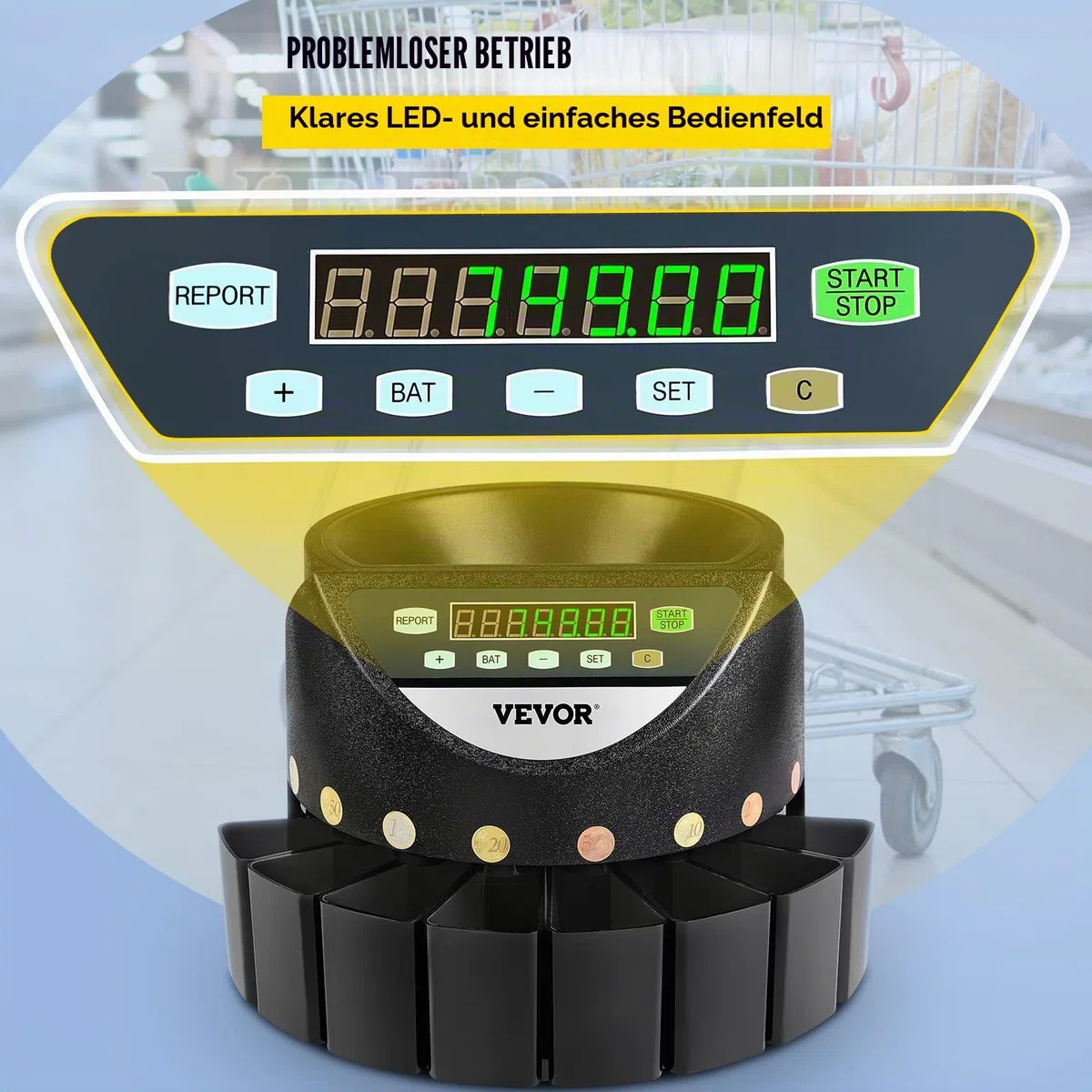 VEVOR Geldzählmaschine münzen 220 V, Kleingeld Sortierer 300 Münzen pro Min, Geldsortierer münzen 700 Münzen Kapazität, Münzzähler Euro Münzzählermaschine mit 8 Auffangboxen, Geldzähler, für U-Bahnen