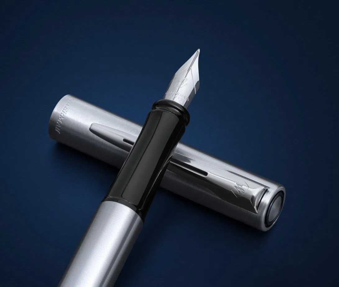 Waterman Allure Schreibset mit Gravur – Kugelschreiber & Füllfederhalter Set personalisiert – Luxus Schreibgeräte Set in Schwarz – Elegantes Geschenk für Damen & Herren (Stainless Steel)