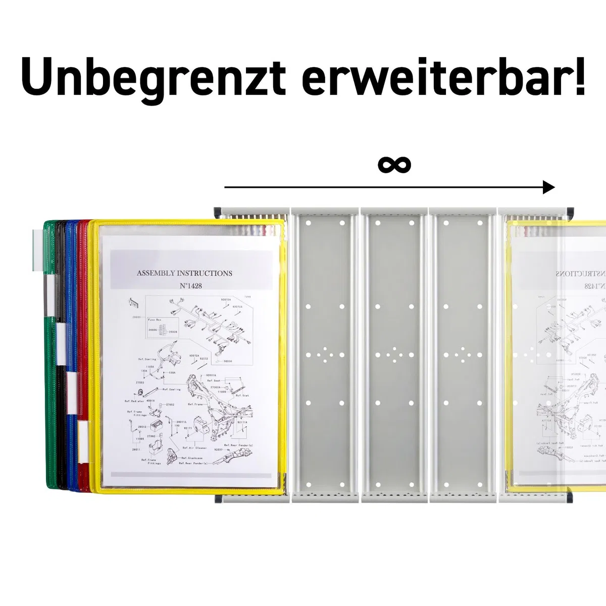 Djois, 414102 - Metall-Wand-Präsentationssystem A4 mit 10 antireflex Sichttafeln, robust für Dokumentenanzeige in Büro, Werkstatt, Lager und Industrie - Weiß